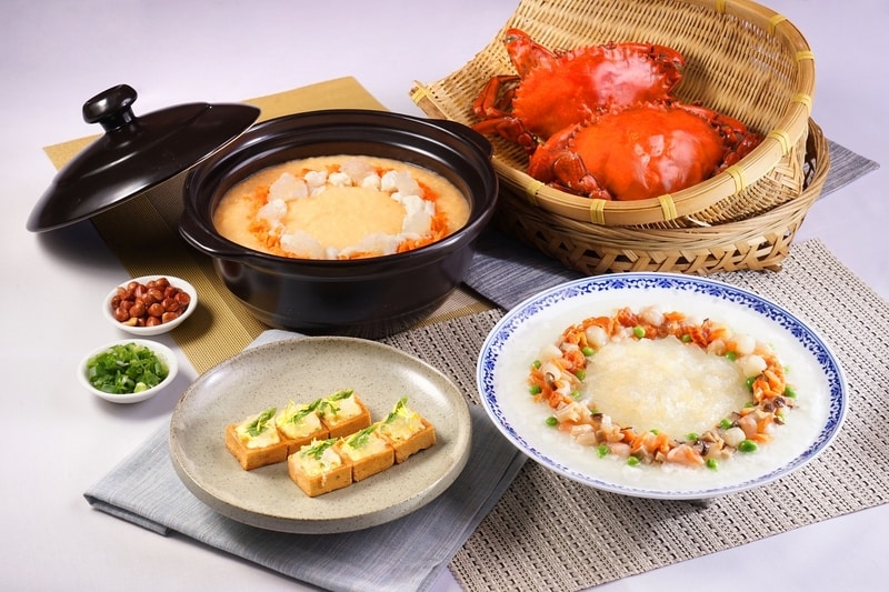 Asparagus Tart with Bird's Nest and Bamboo Pith, Bird's Nest Congee with Crabmeat in Casserole, Bird's Nest with Steamed Egg White, Scallop and Shrimp 燕窩竹笙露筍撻, 燕窩蟹肉砂窩粥, 海皇燕窩翠塘蛋白  2